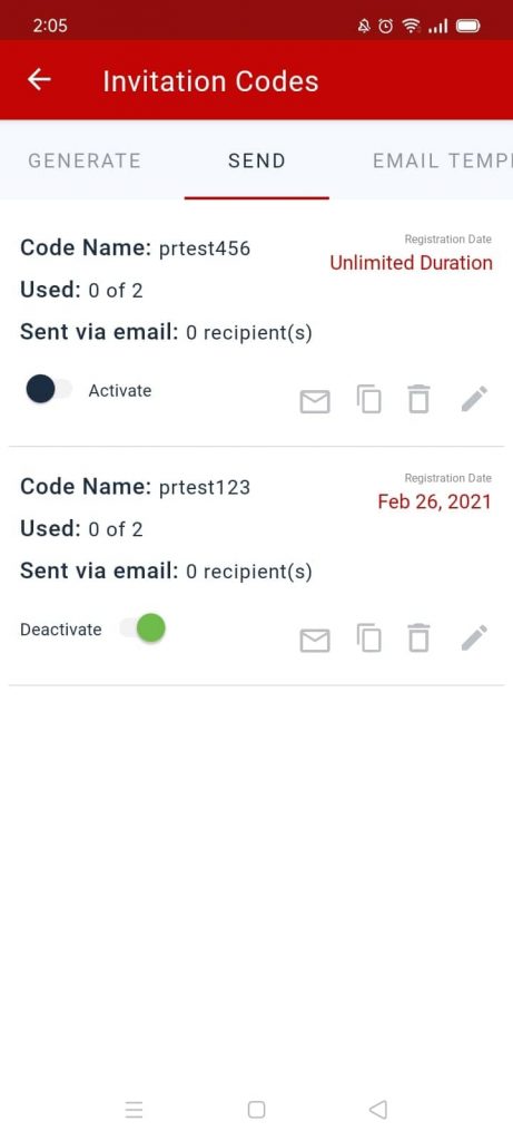 Piereg App Send Codes