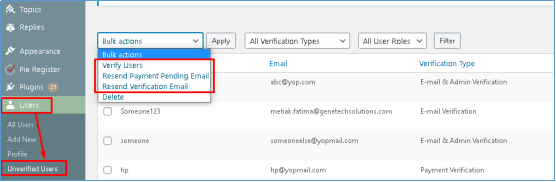 Email Notifications - unverified users
